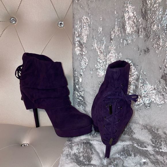 NEW Colin Stuart Purple Faux Suede Corset Back Platform Ankle Boots Size 11B - Picture 9 of 14